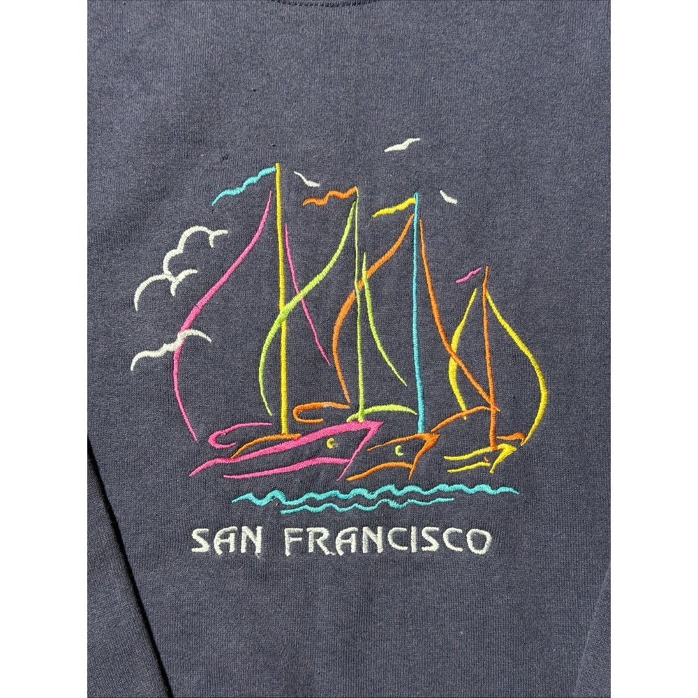 Vintage Heavyweight LEE Brand Pull Over San Francisco Blue Sweater Size Large - Picture 4 of 10